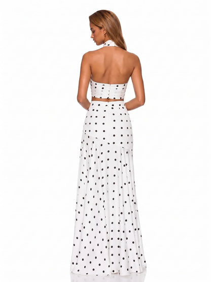 Celeste Polka Dot Halter Maxi Set