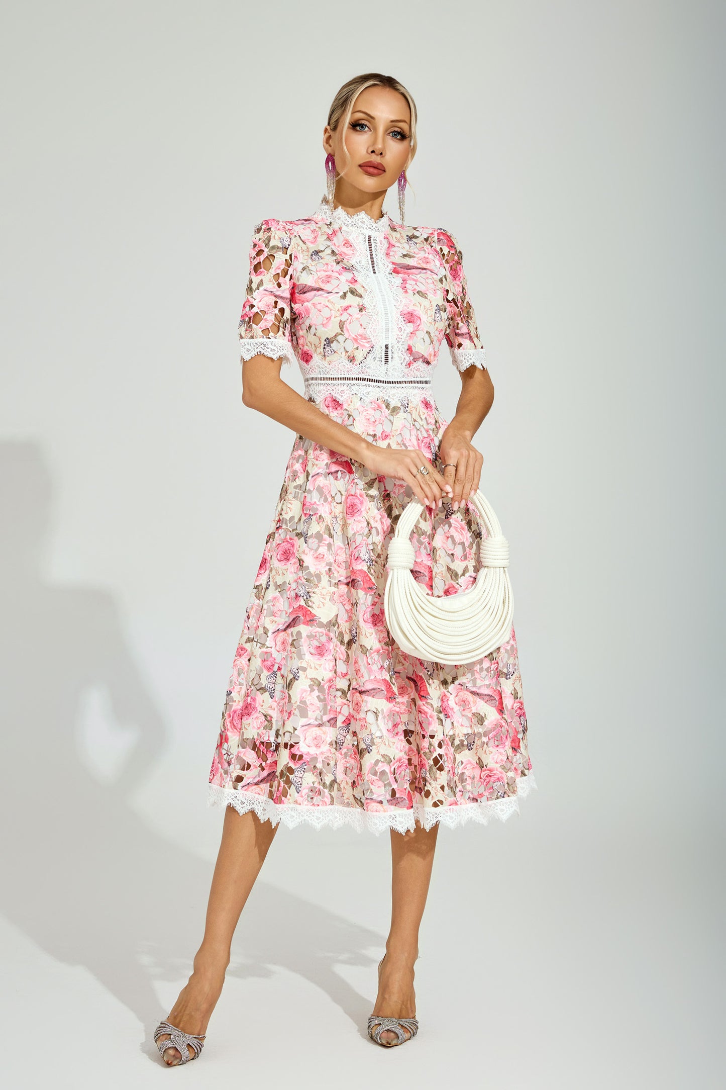 Rose Éclat Lace Midi Dress