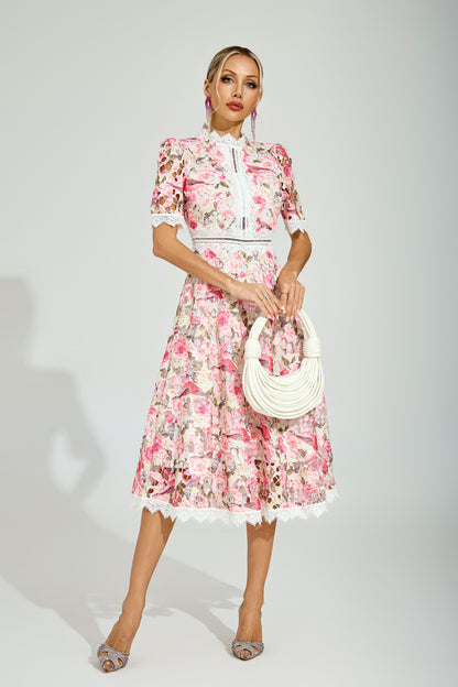 Rose Éclat Lace Midi Dress