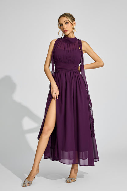 Violette Draped High-Neck Dress