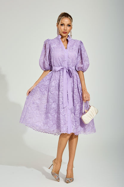 Lilac Bloom Lace Midi Dress
