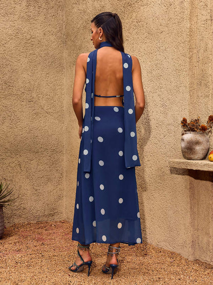 Midnight Polka Drape Maxi Dress