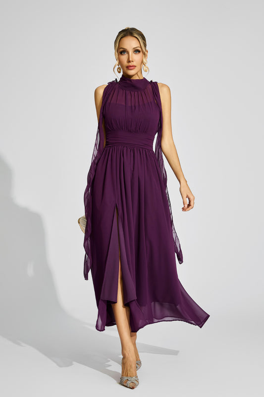 Violette Draped High-Neck Dress