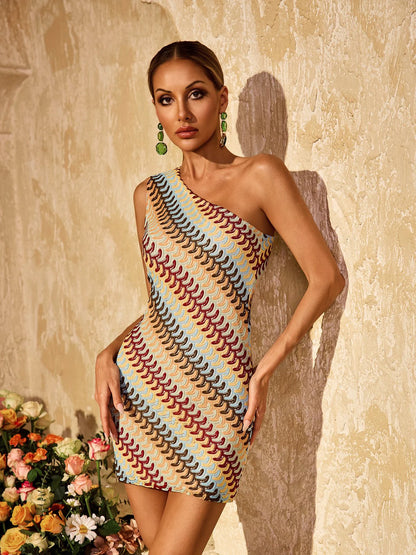Allegra One-Shoulder Wave Mini Dress