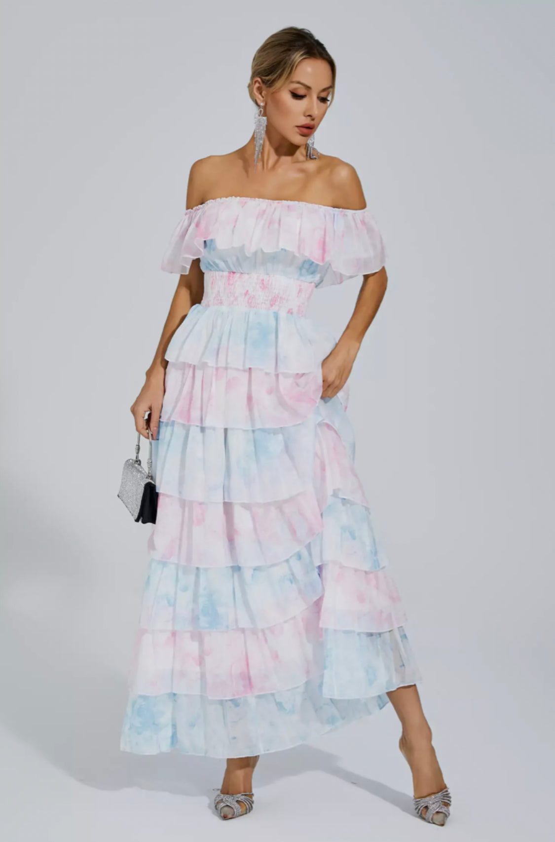 Paola blue/pink maxi dress