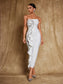 Flower rhinestone white maxi dress