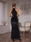 Crystal chains black maxi dress