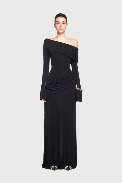 Cassia One-Shoulder Draped Gown