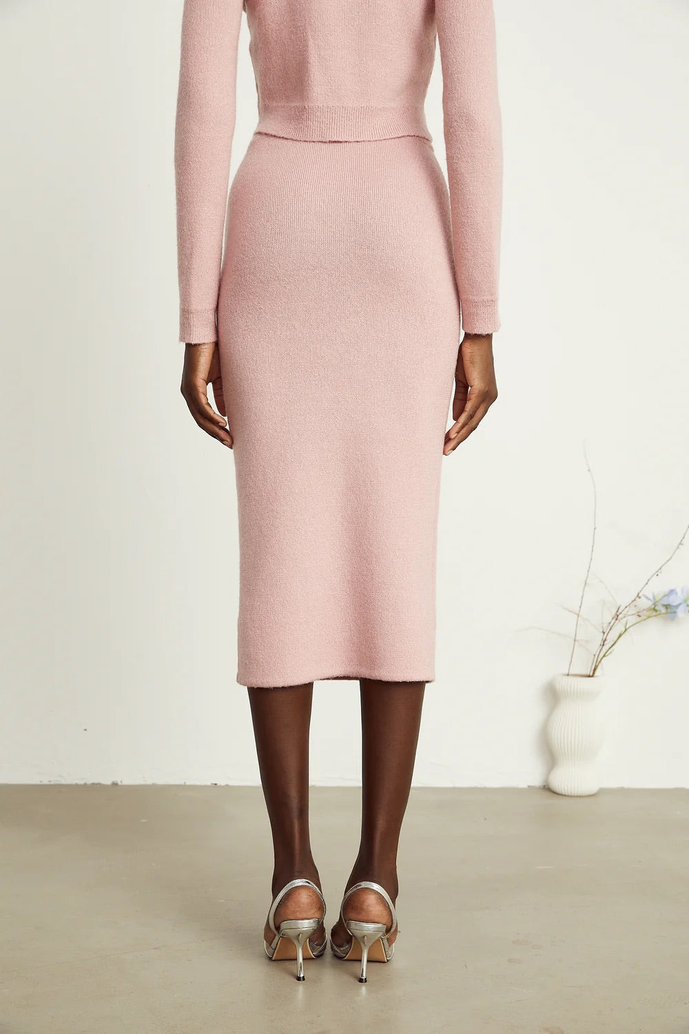 Prisca pink knit top/skirt set