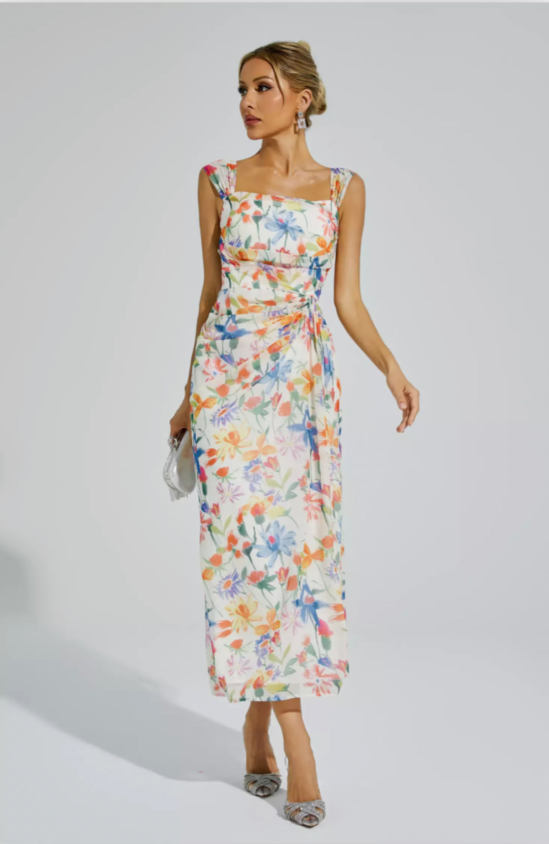 Debby orange floral maxi dress