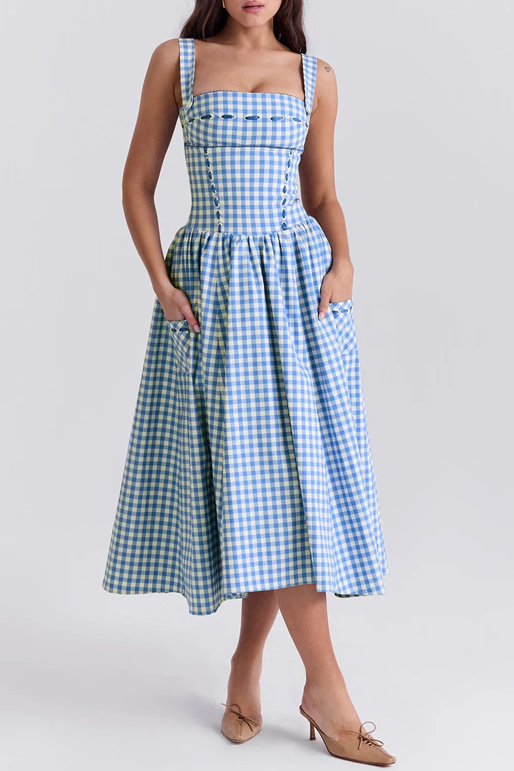 Vivien Blue gingham midi dress