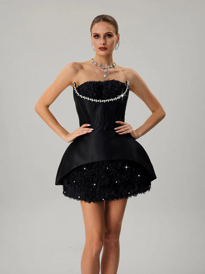 Noire Rosette Corset Mini Dress