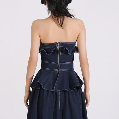 Strapless denim maxi dress