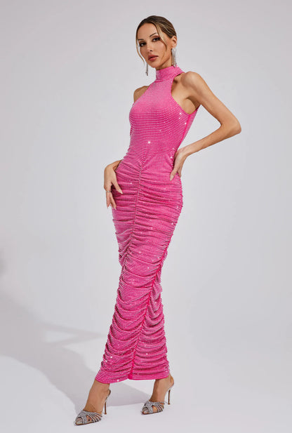 Kaia Rhinestone Ruched Maxi Dress