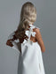 Flower sleeves white mink dress