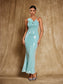 Sky blue sequin flower maxi dress