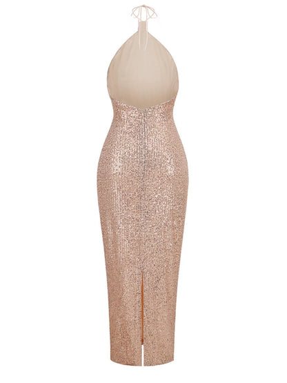 Sequin backless maxi dress