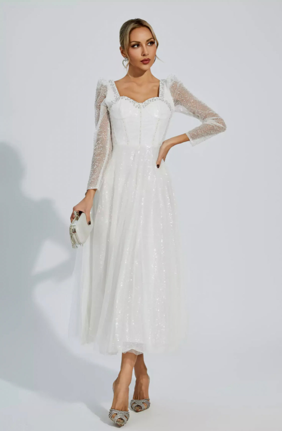 Kamiyah white mesh midi dress