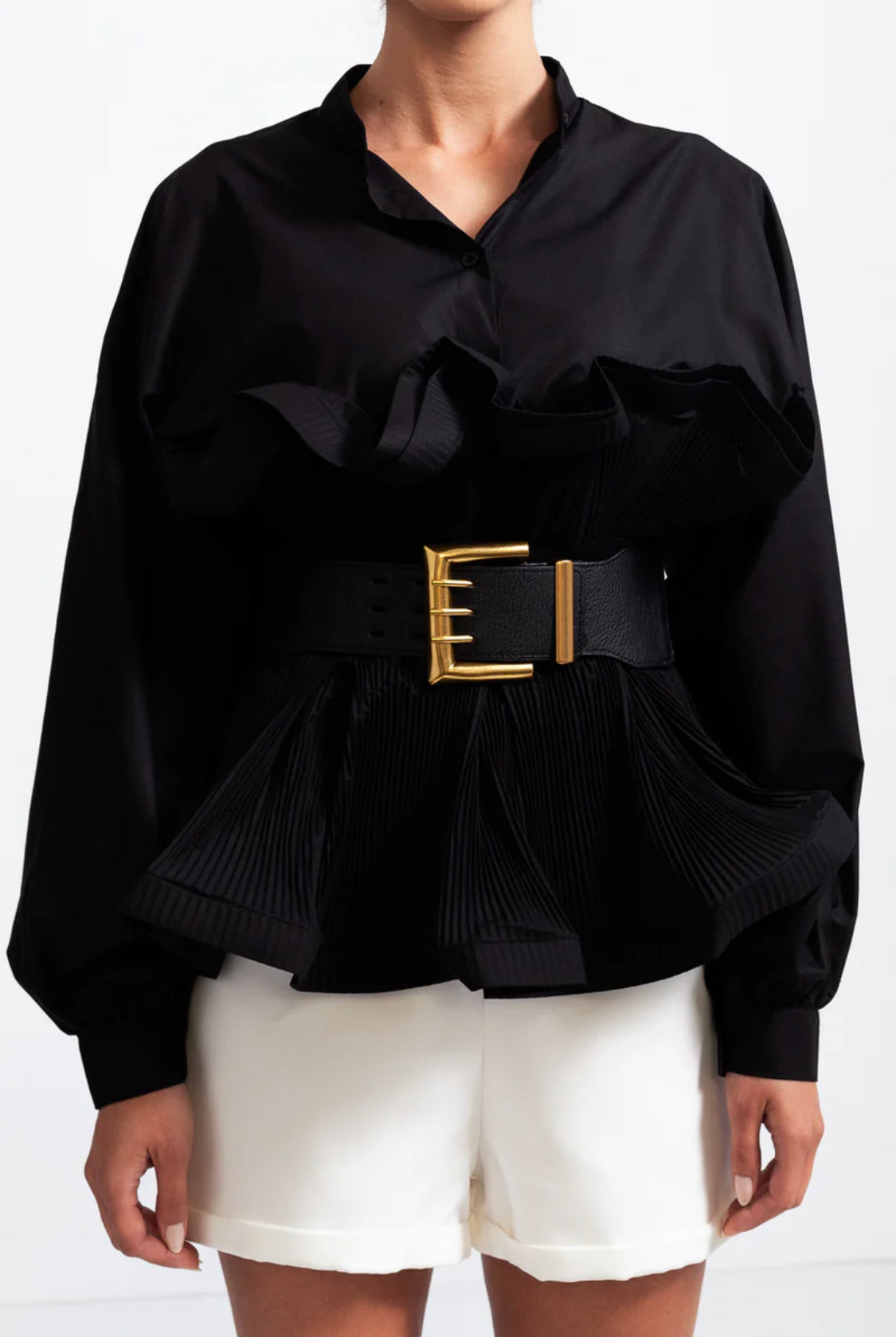 Avril ruffle shirt with belt