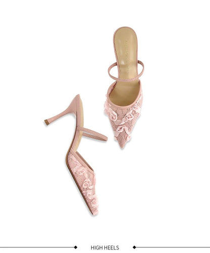 Amélie Lace Embroidered Mule Heels
