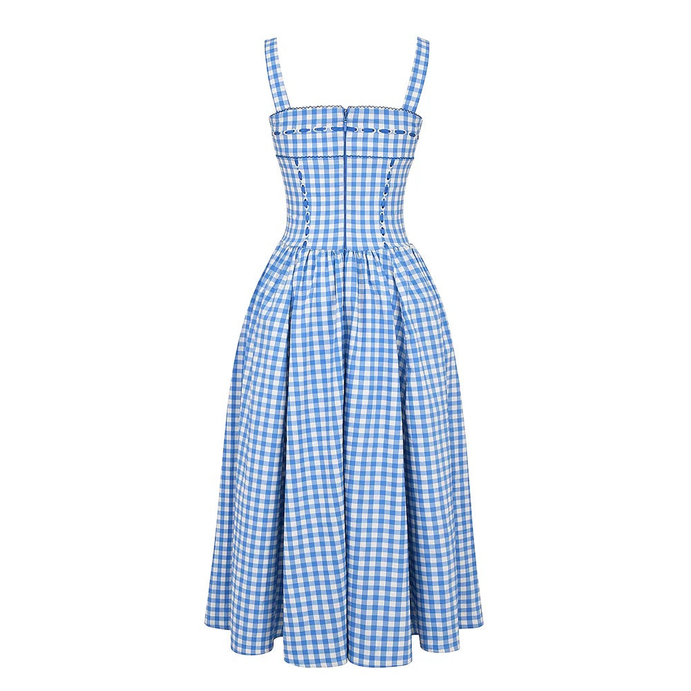 Vivien Blue gingham midi dress