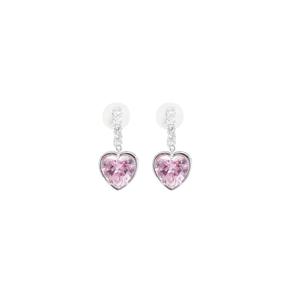 Pink heart pendant earrings