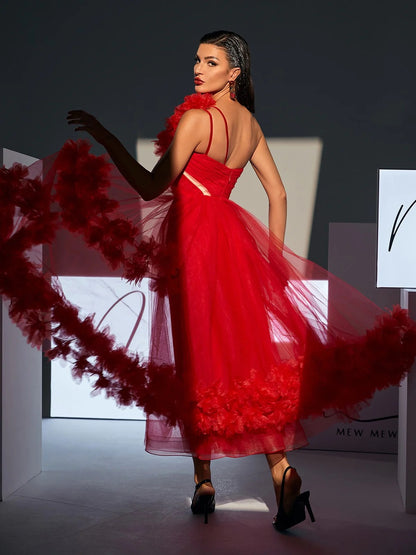 Belle red tulle midi dress