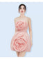 3D flower pink satin mini dress