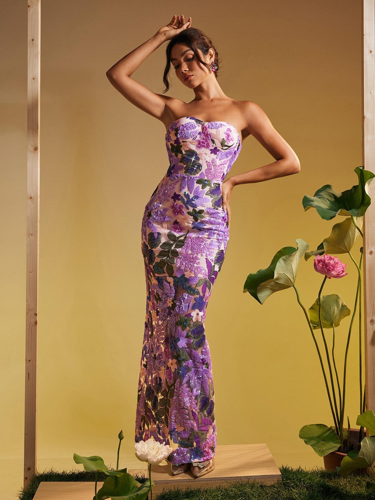 Kevin purple flower maxi dress