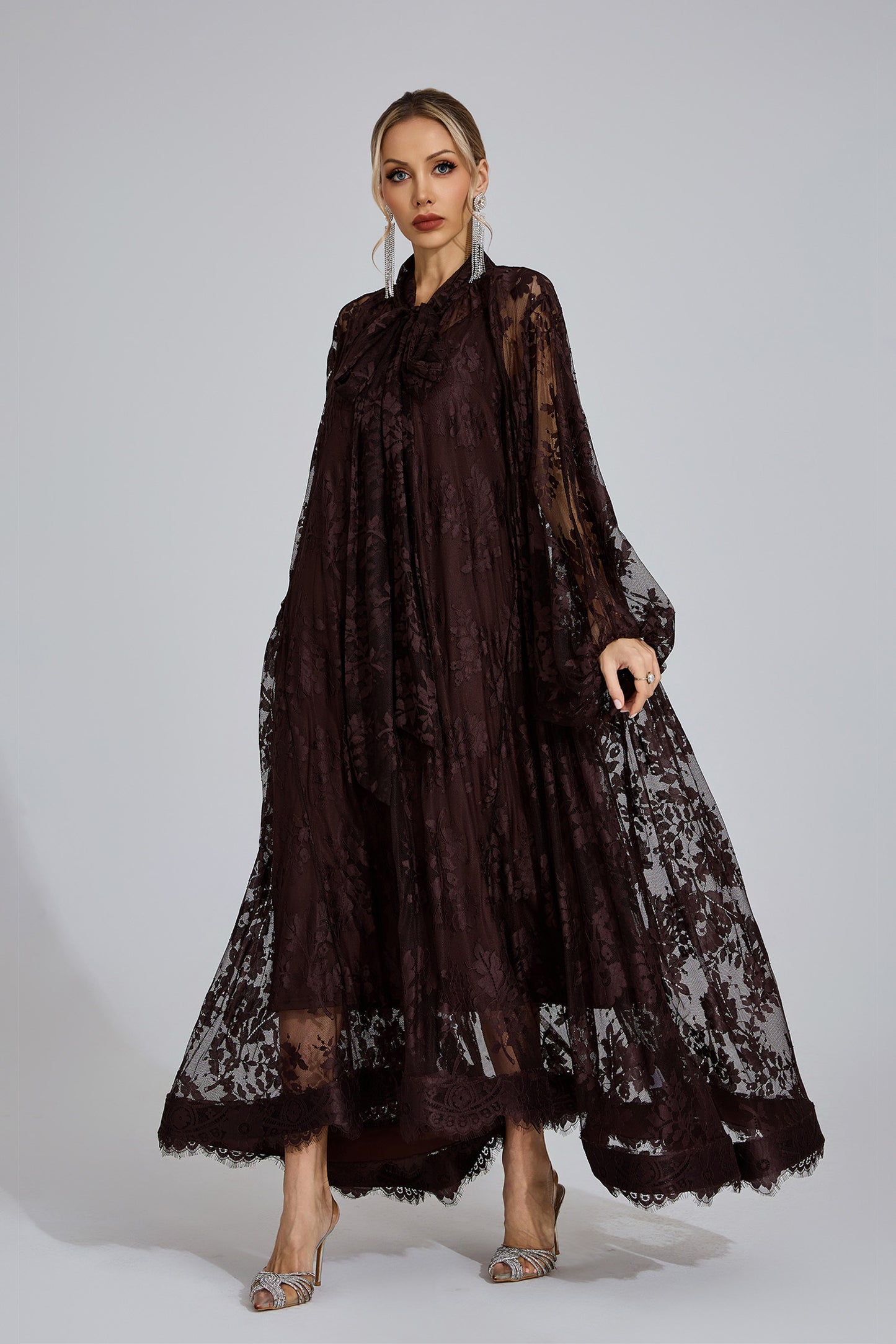 Nocturne Lace Cape Maxi Dress