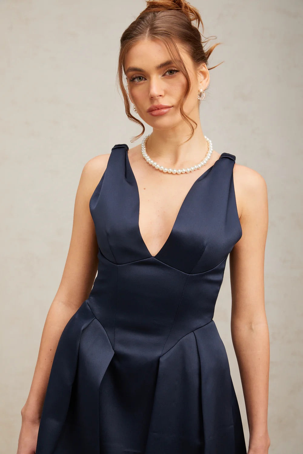 Dark blue satin midi dress