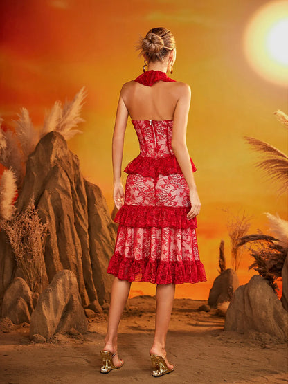 Carmen Lace Peplum Midi Dress