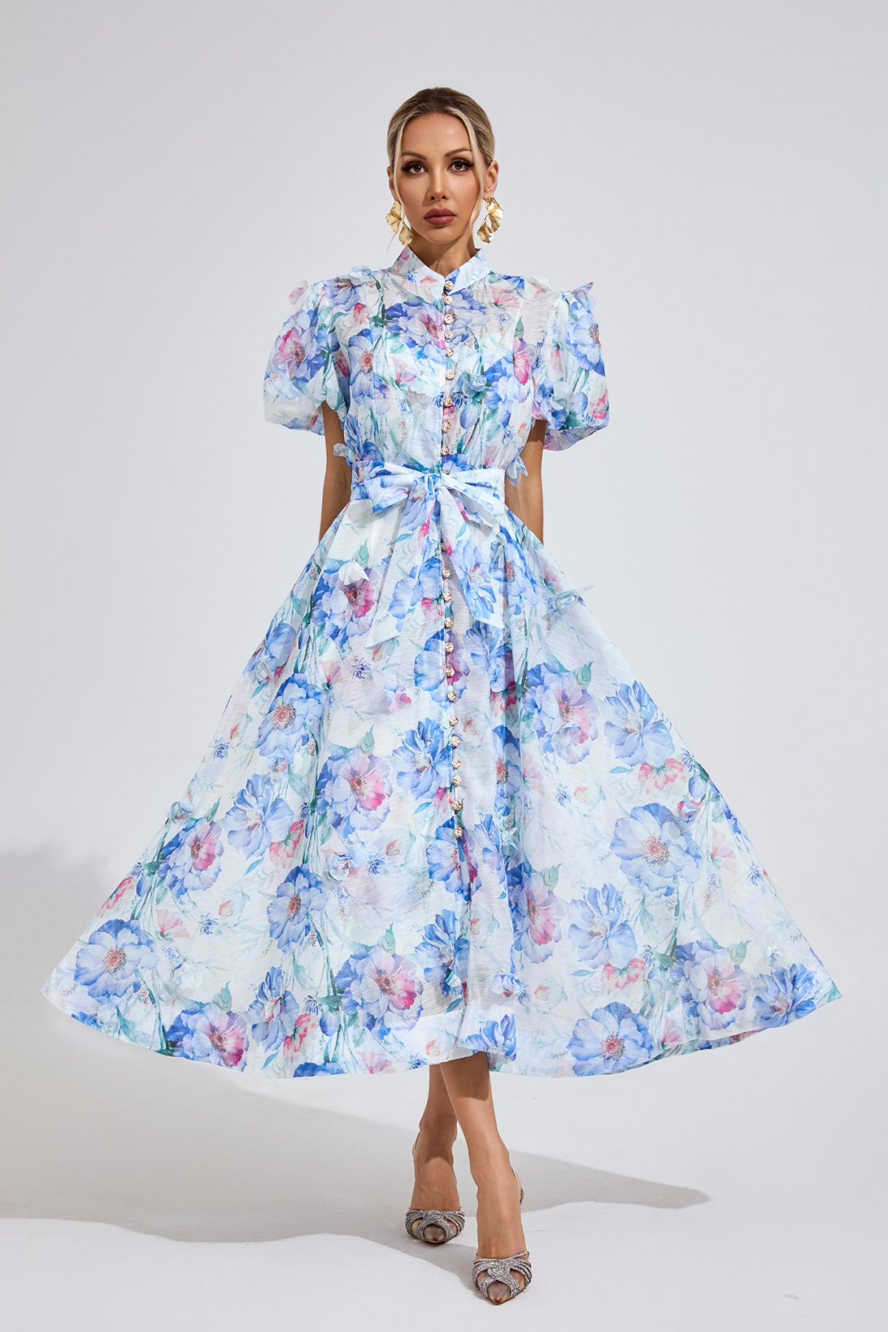 Aurélie Puff Sleeve Floral Shirt Maxi Dress