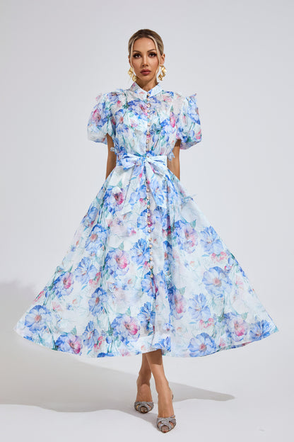 Aurélie Puff Sleeve Floral Shirt Maxi Dress