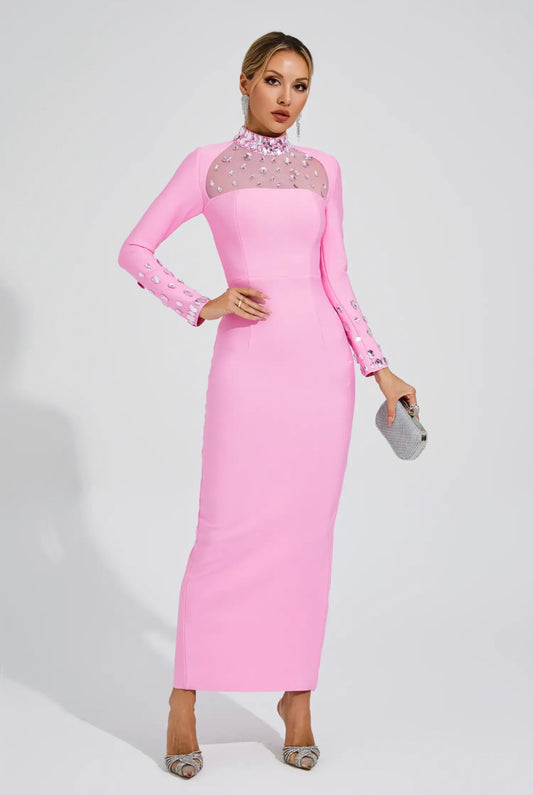 Elsa rhinestone pink maxi dress