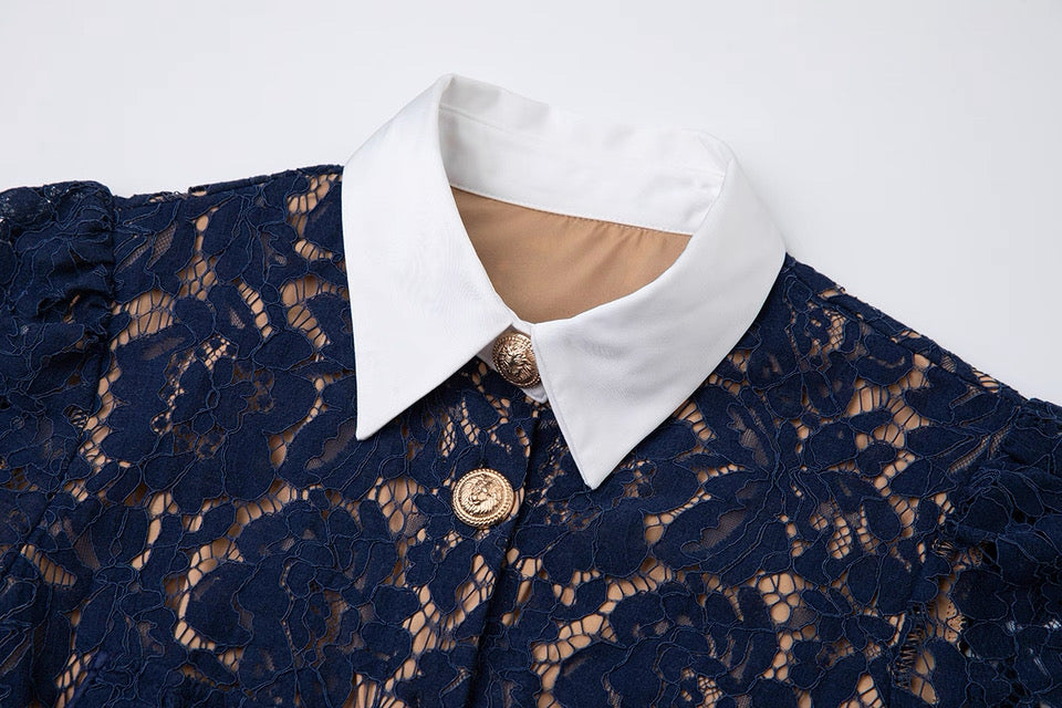 Guxi Navy Lace Collar Dress