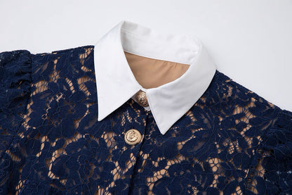 Guxi Navy Lace Collar Dress