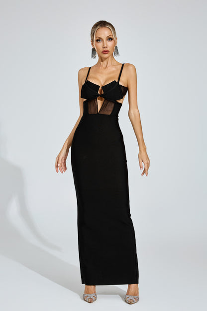 Énigme Black Mesh Cutout Gown