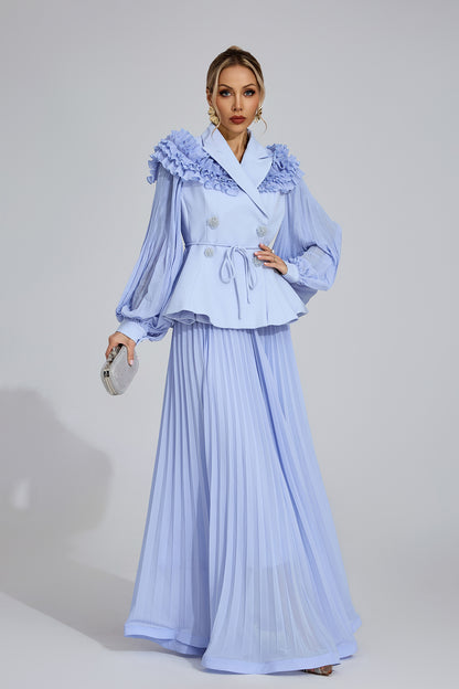 Ruffle-Shoulder Pleated Set
