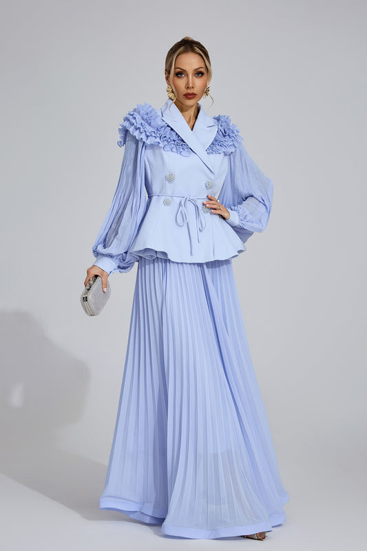 Ruffle-Shoulder Pleated Set