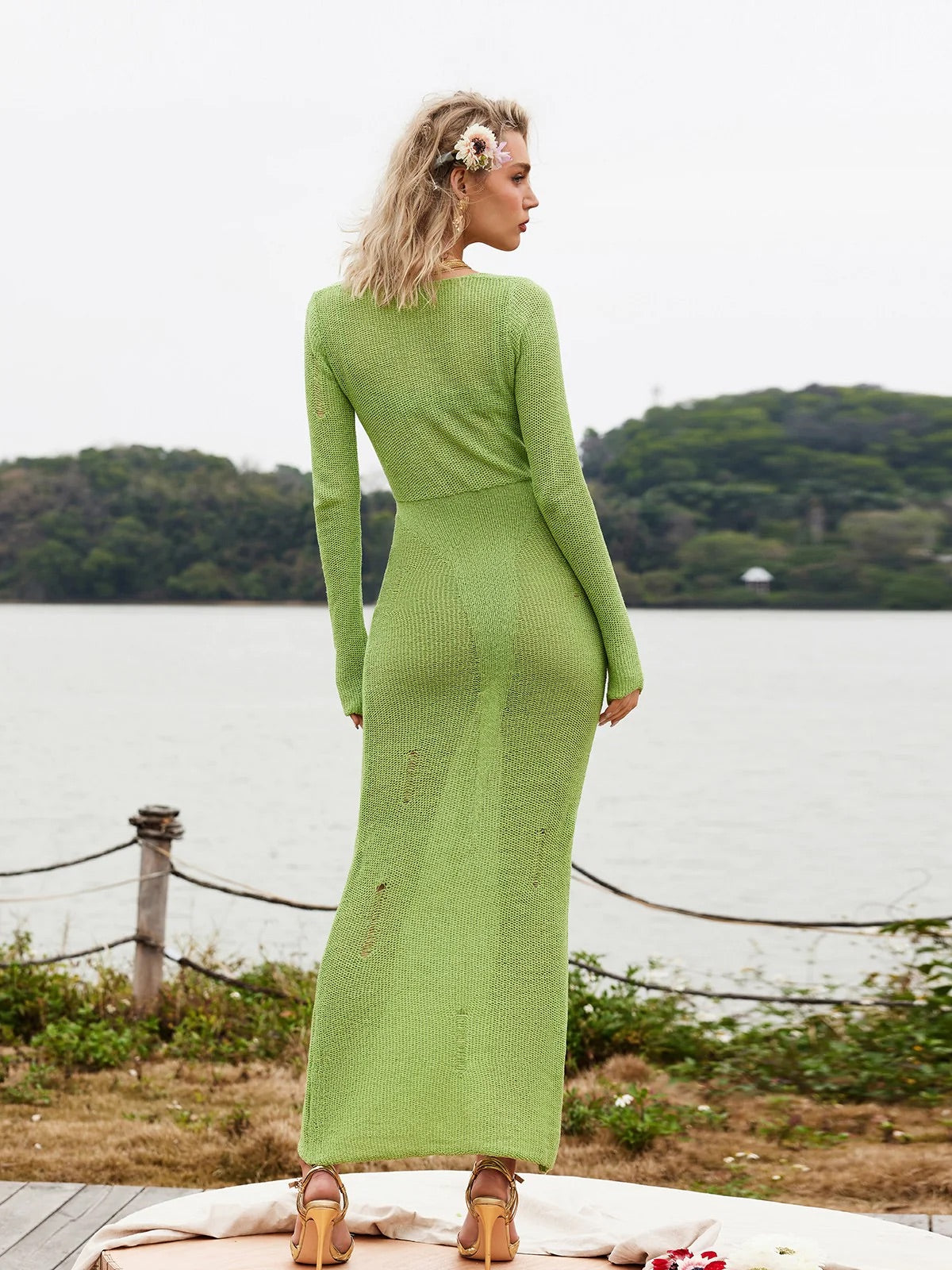 Oda knitted green maxi dress