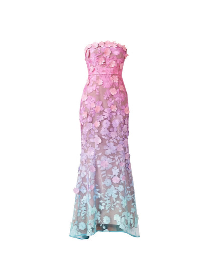 Fleur Ombre Strapless Gown