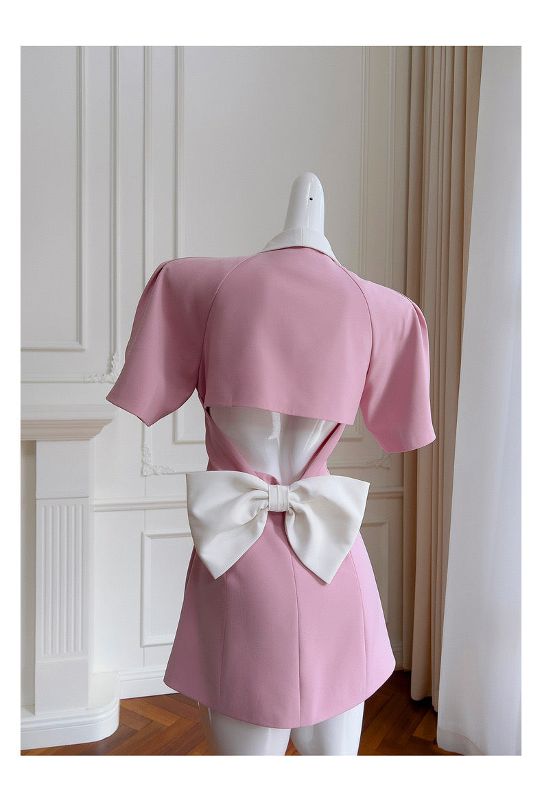 Pink bow cutout mini dress