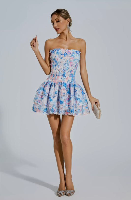 Mercy floral mini dress/ Blue