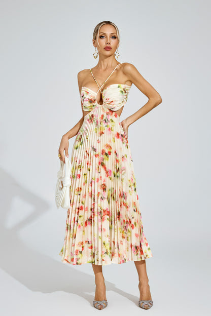 Fiorella Pleated Floral Midi Dress