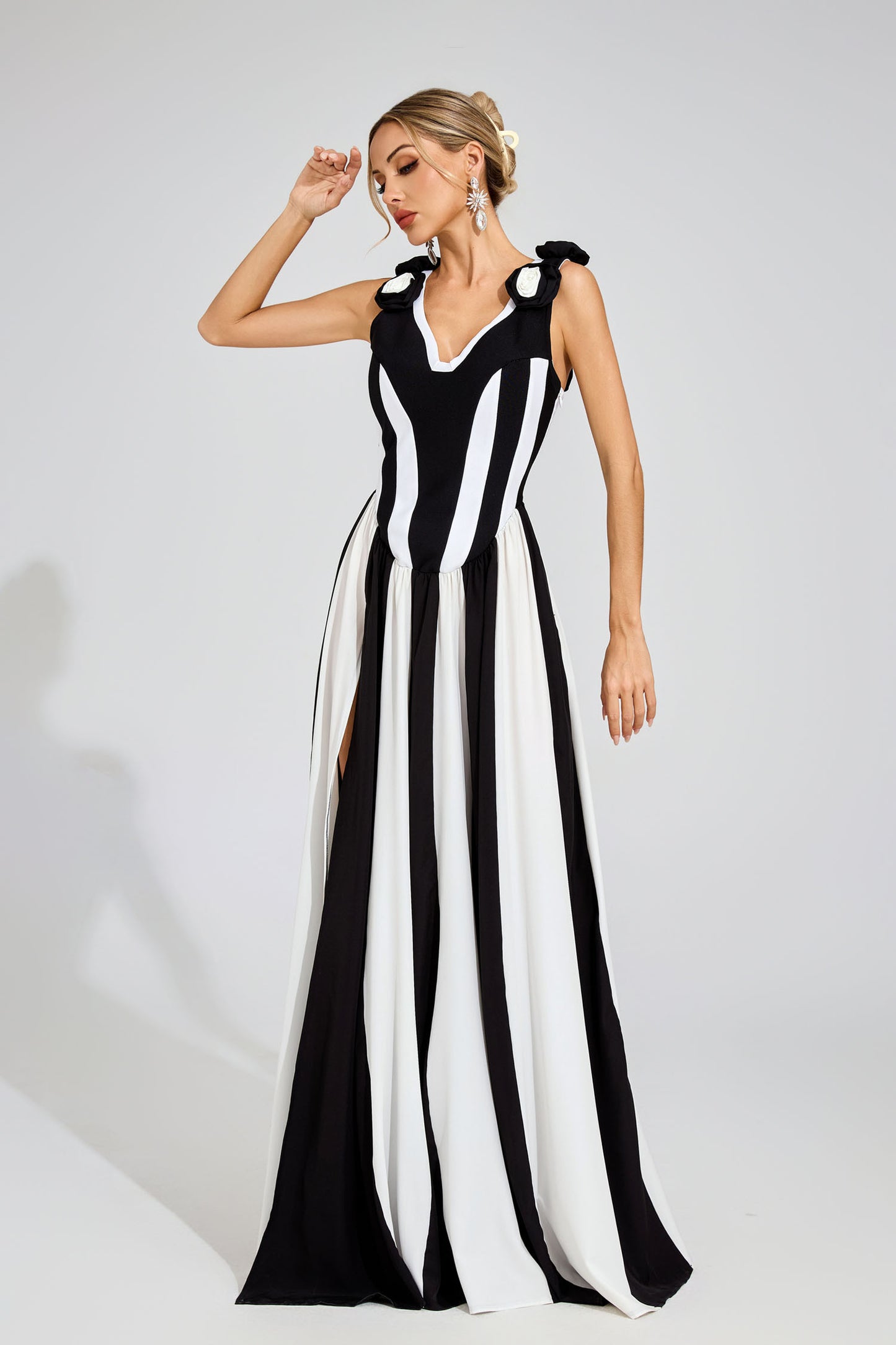 Fleur Noir Striped Maxi Dress