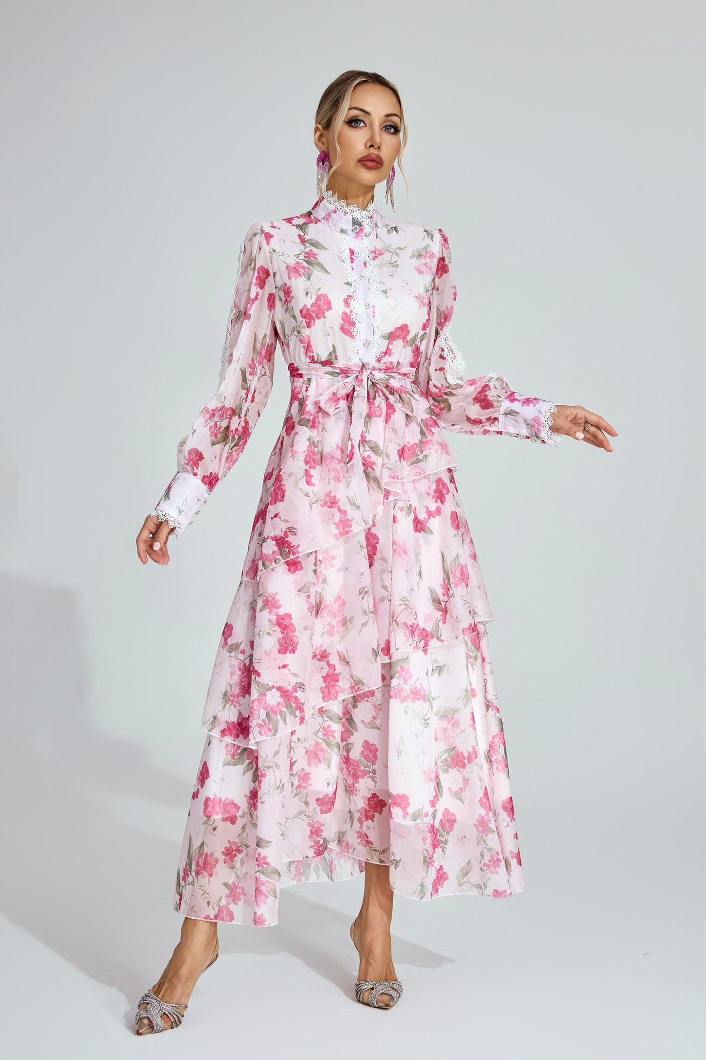 Rosalie Tiered Pink Floral Dress