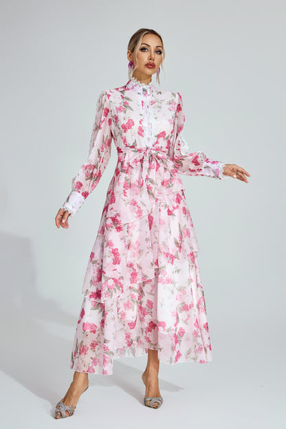 Rosalie Tiered Pink Floral Dress