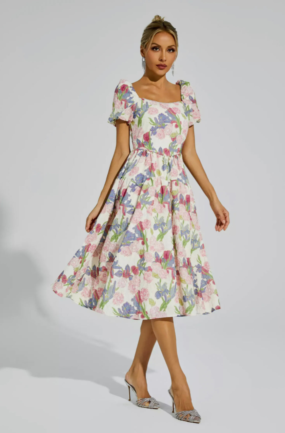 Dinah pink floral midi dress