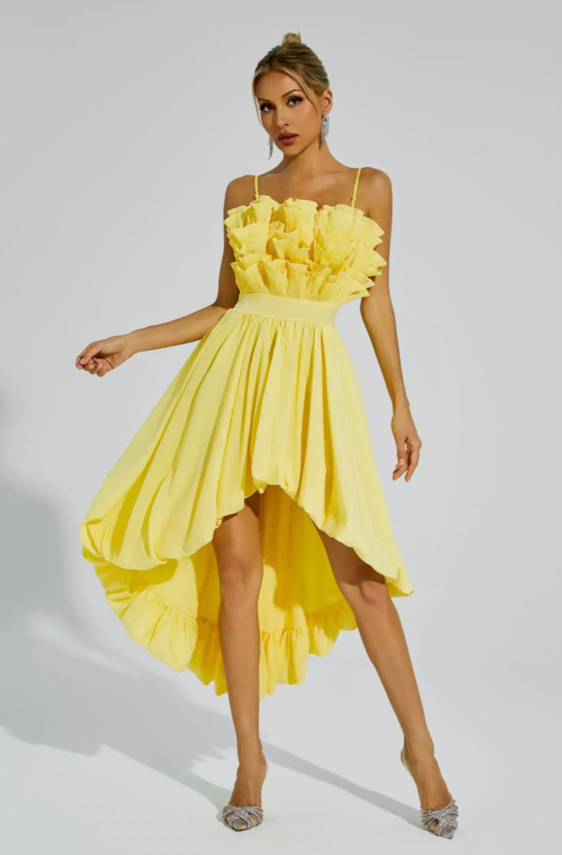 Chaplin yellow asymmetric midi dress